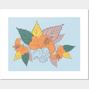 Colorful plant, flower and leaves on white Posters and Art